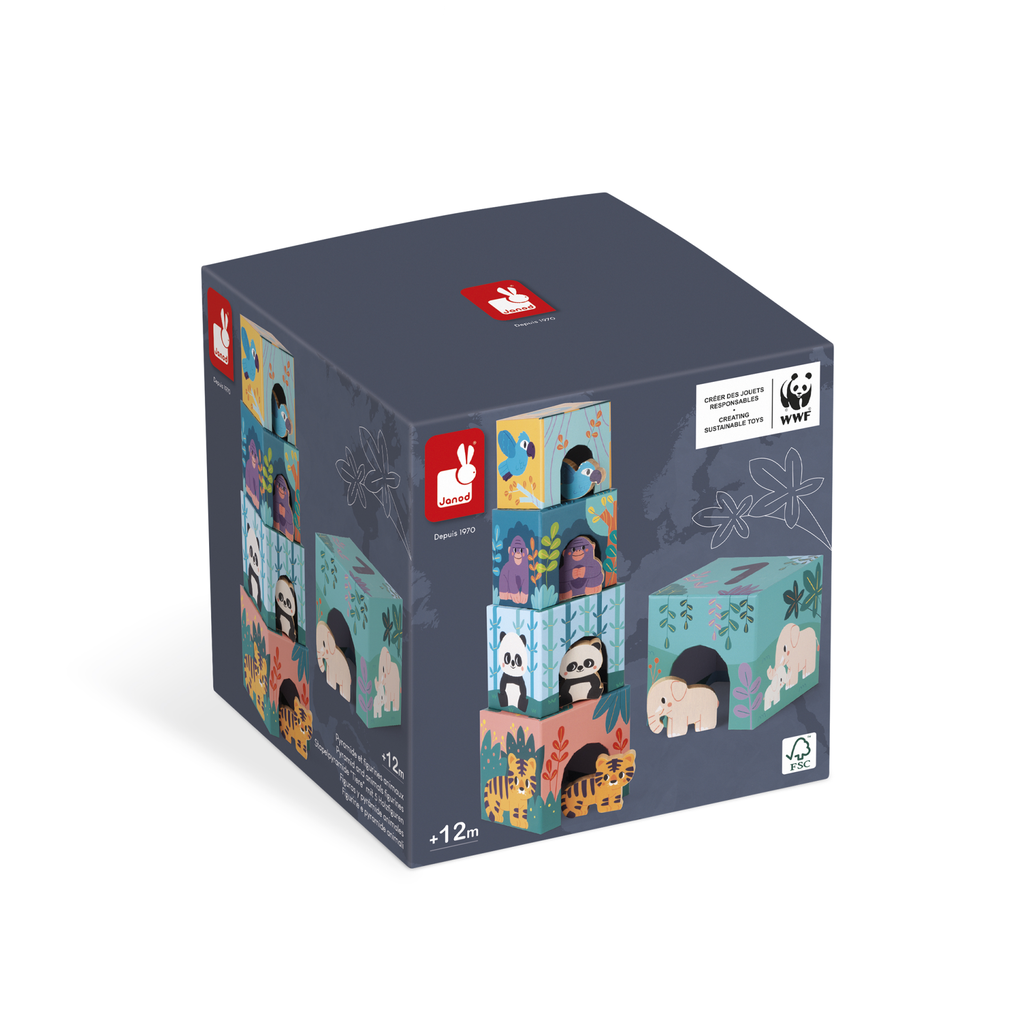 WWF-STAPELPYRAMIDE "TIERE" MIT 5 HOLZFIGUREN