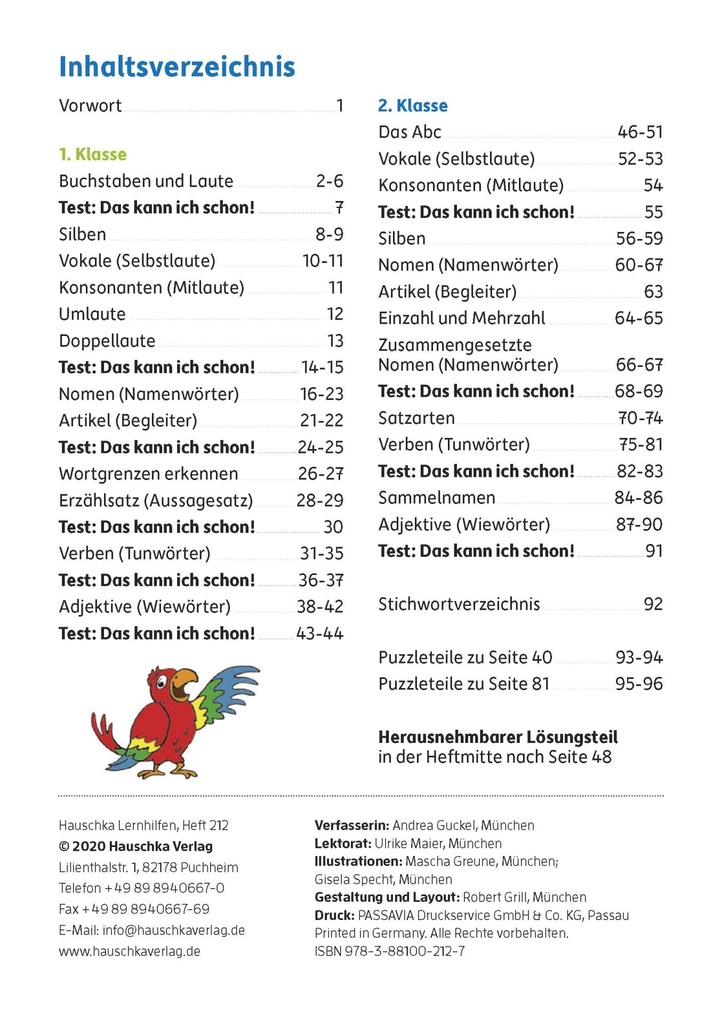 Grammatik 1./2. Klasse, A5-Heft