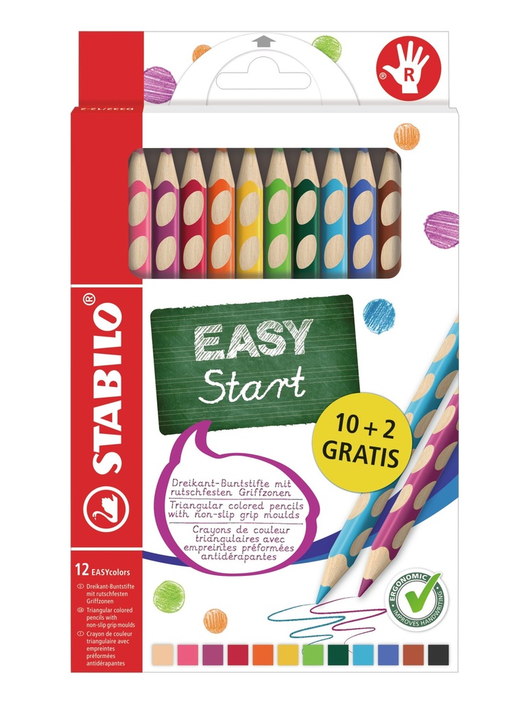 STABILO Buntstifte EASYcolors R 10+2 Stück Kartonetui