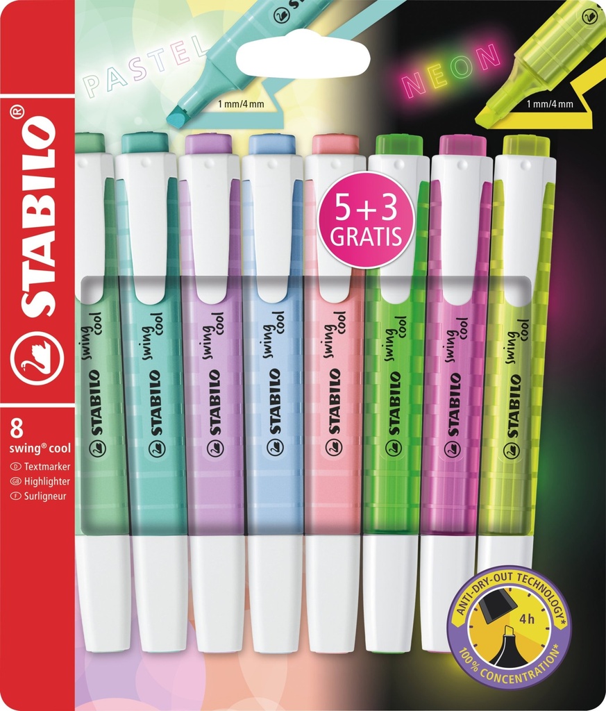 STABILO Textmarker swing cool 5+3 Stück