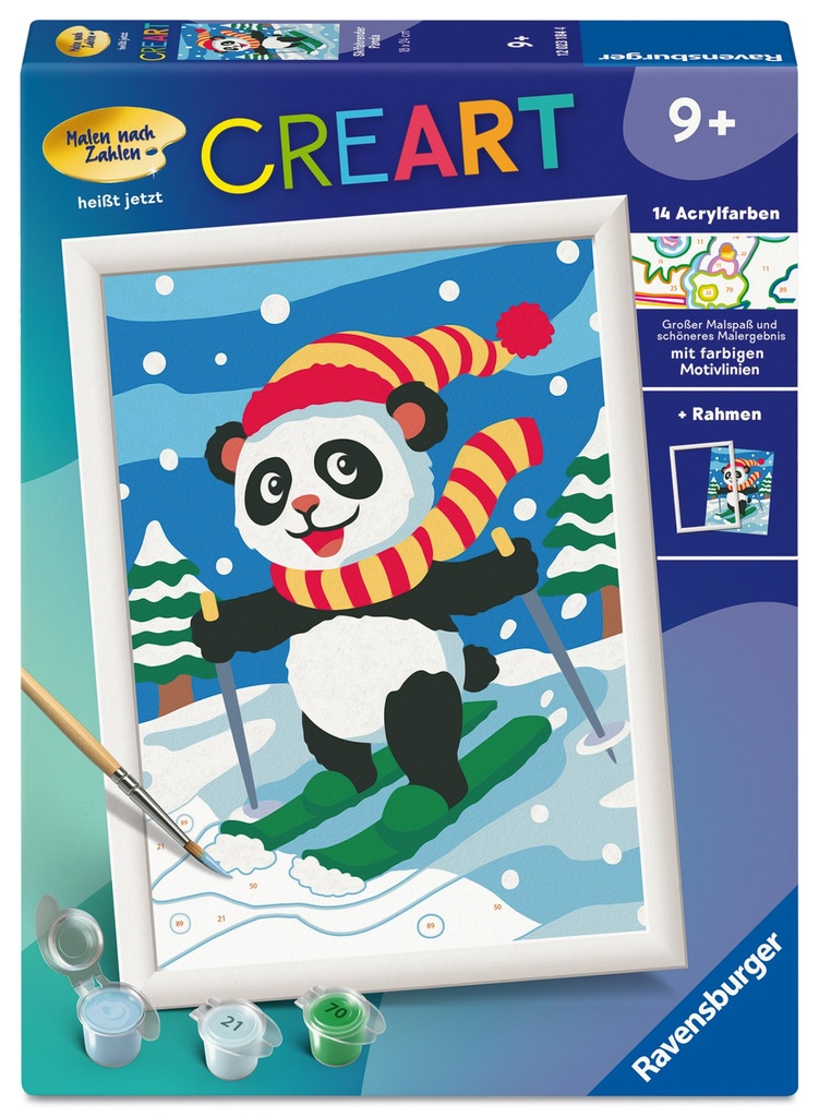 CreArt, Malen nach Zahlen Kinder - Skifahrender Panda