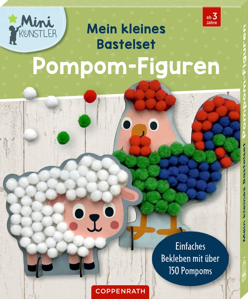 Mein kl. Bastelset: Pompom-Figuren (Hahn/Schaf)