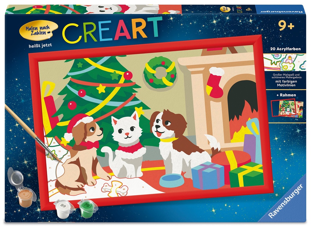 CreArt, Malen nach Zahlen Kinder - Pfoten-Weihnachten