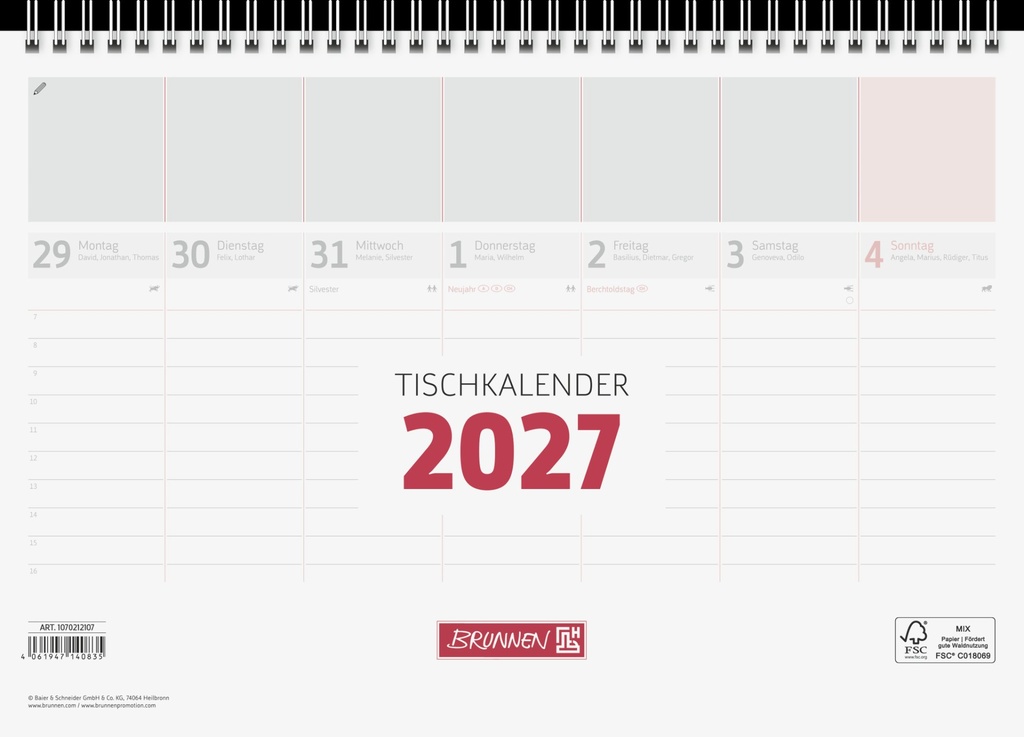 Tischkalender 2027 | 29×20 cm, weiß