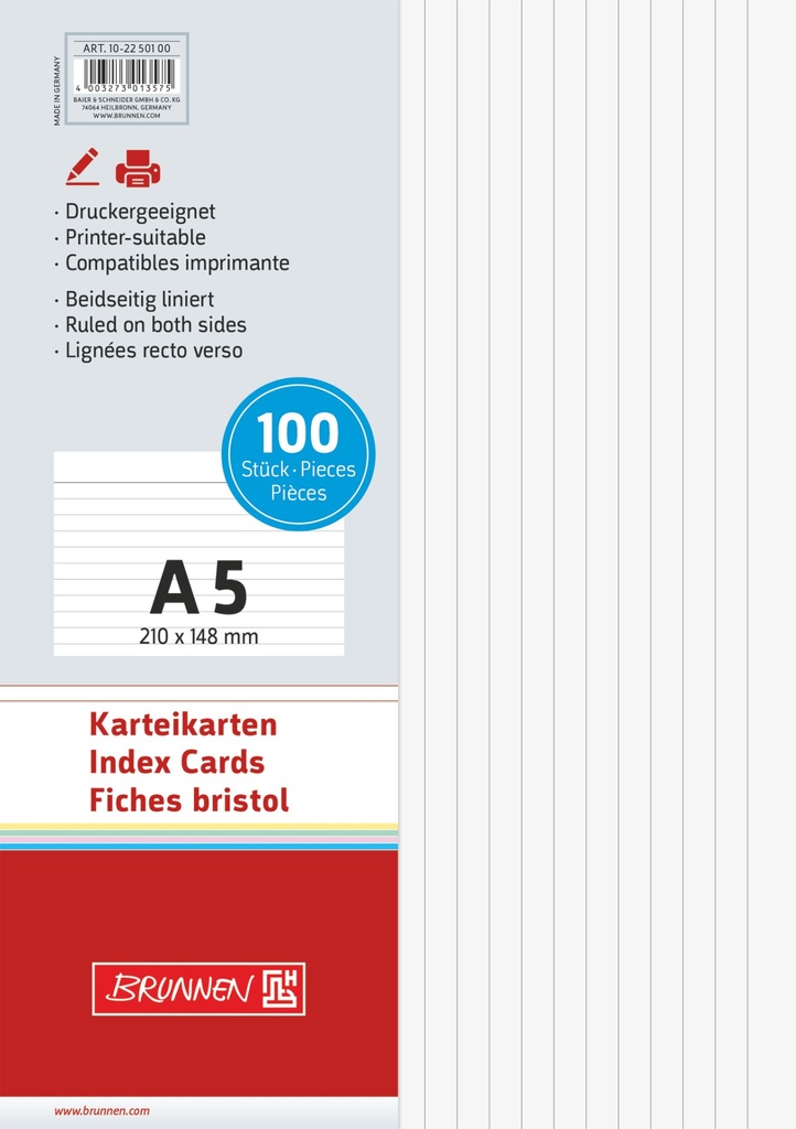 [4003273013575] Karteikarte A5 lin ws 100St