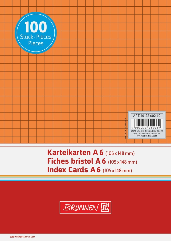 [4003273014039] Karteikarte A6 kar or 100St