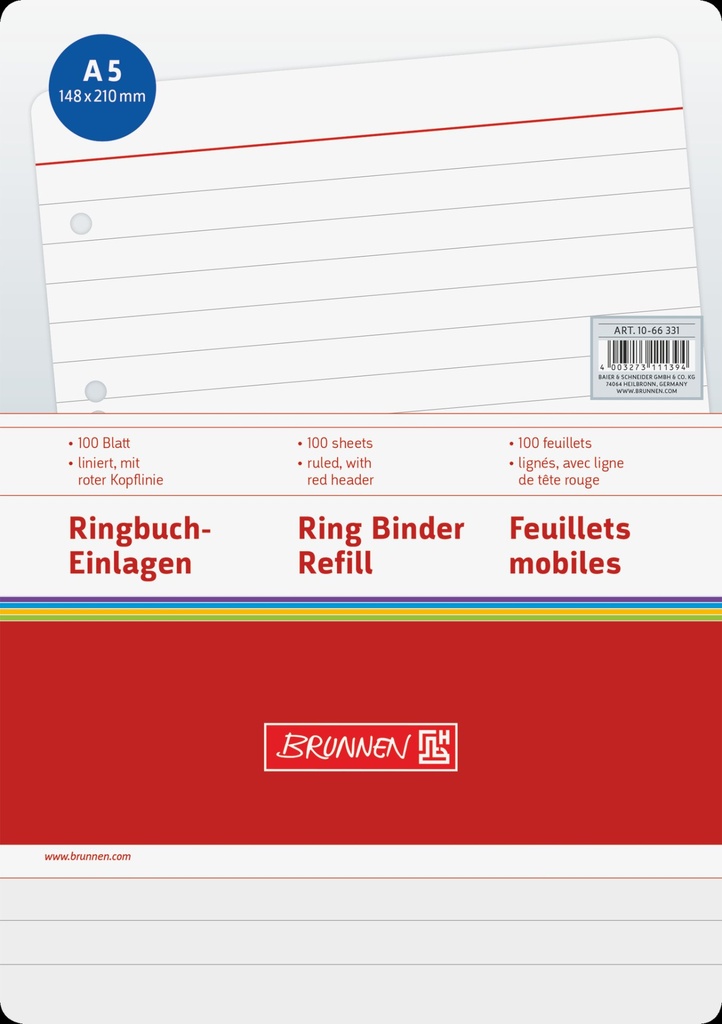 [4003273111394] Ringbucheinlage A5 lin 100Bl