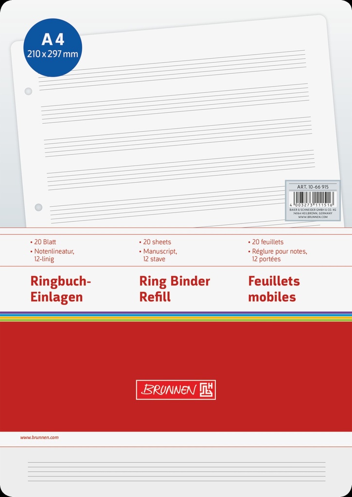[4003273111516] Ringbucheinlage A4 Noten 20Bl