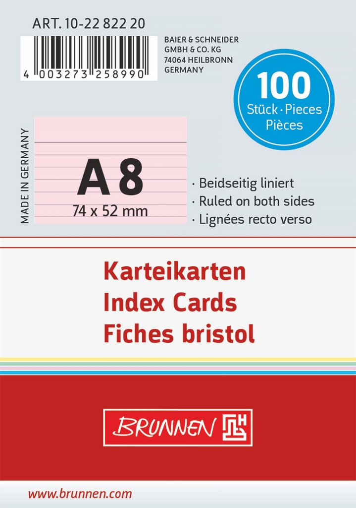 [4003273258990] Karteikarte A8 lin rt 100St