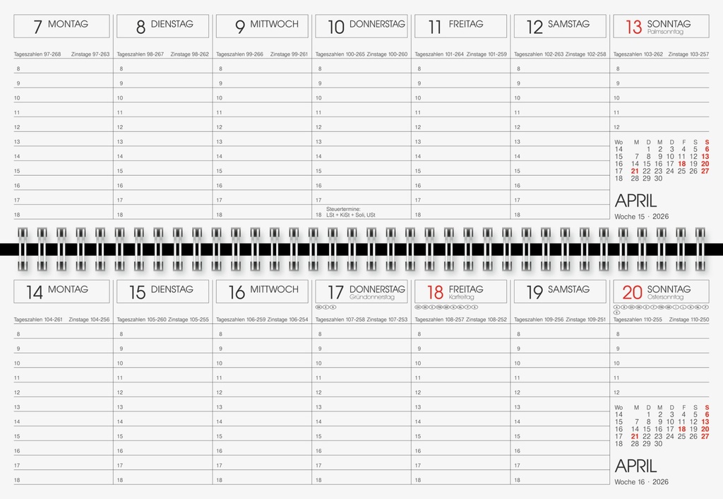 Querkalender semana bl 1Seite/1Woche