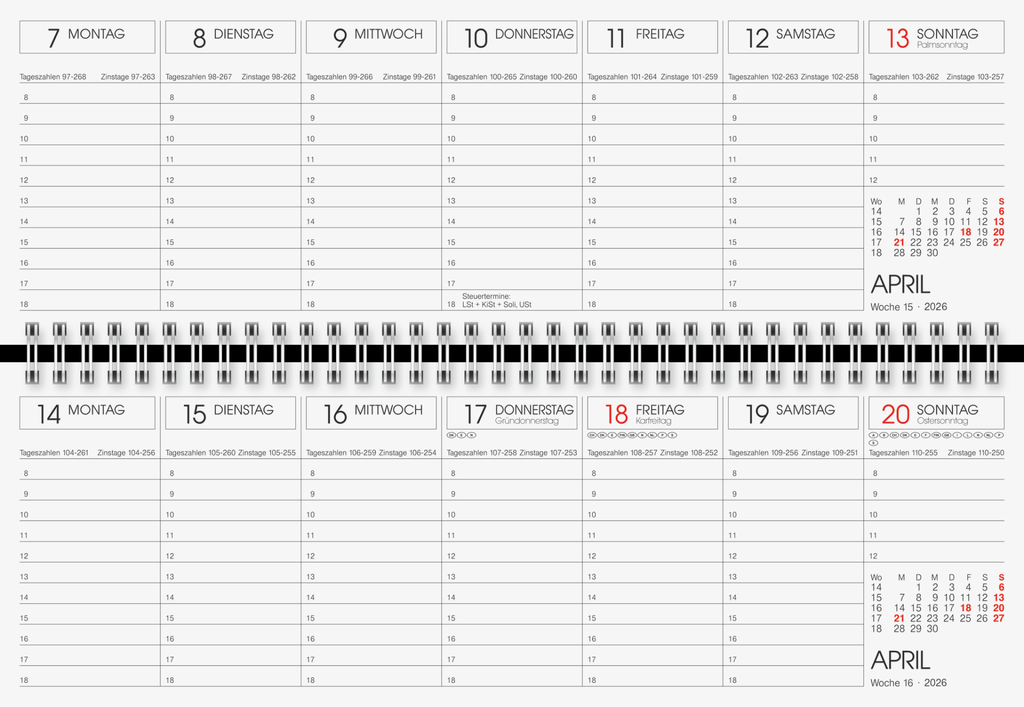 Querkalender semana bl 1Seite/1Woche