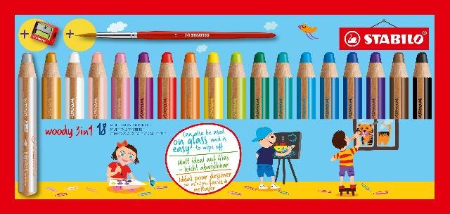 STABILO woody 3in1 Farbstift 18er Etui mit Spitzer und Pinsel