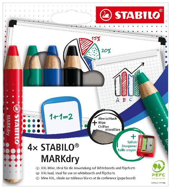 STABILO MARKdry 4er Etui mit Spitz+Lappe