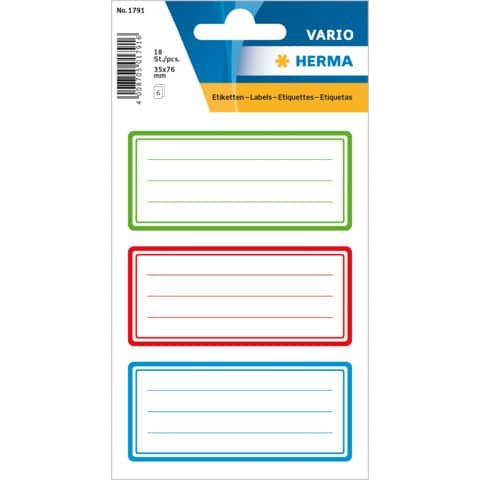 HERMA Schuletiketten Tricolor 76x35mm 18 Stück