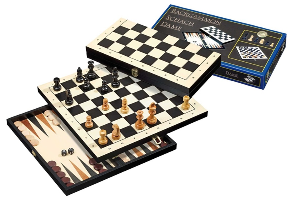Schach Backgammon Dame 27x27cm Pappel/Linde Holz