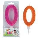 BIRTHDAY FUN Zahlenkerze 0 Glitter Maxi, 6-fach sortiert