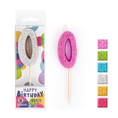 [4032722957702] BIRTHDAY FUN Zahlenkerze Glitter Mini 0, 6-fach sortiert