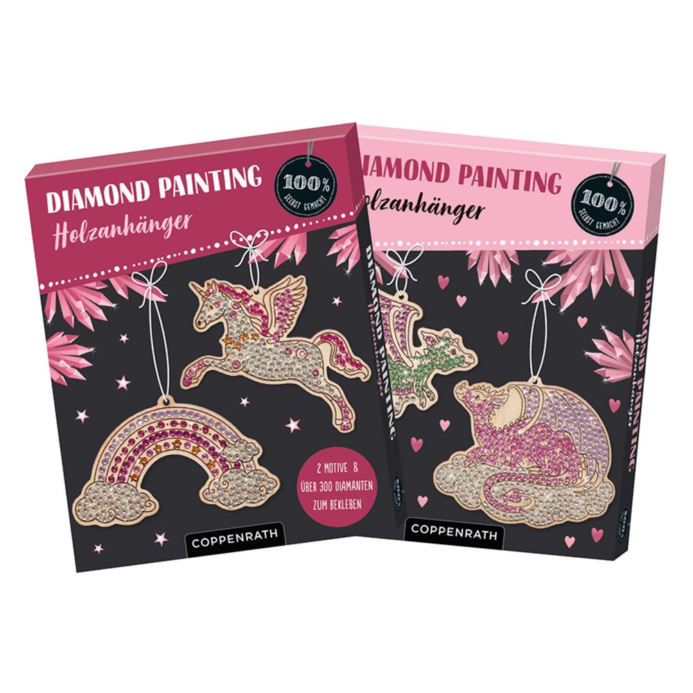 Diamond Painting Holzanh.: Einhorn/Drache (100% s.g.), sort.