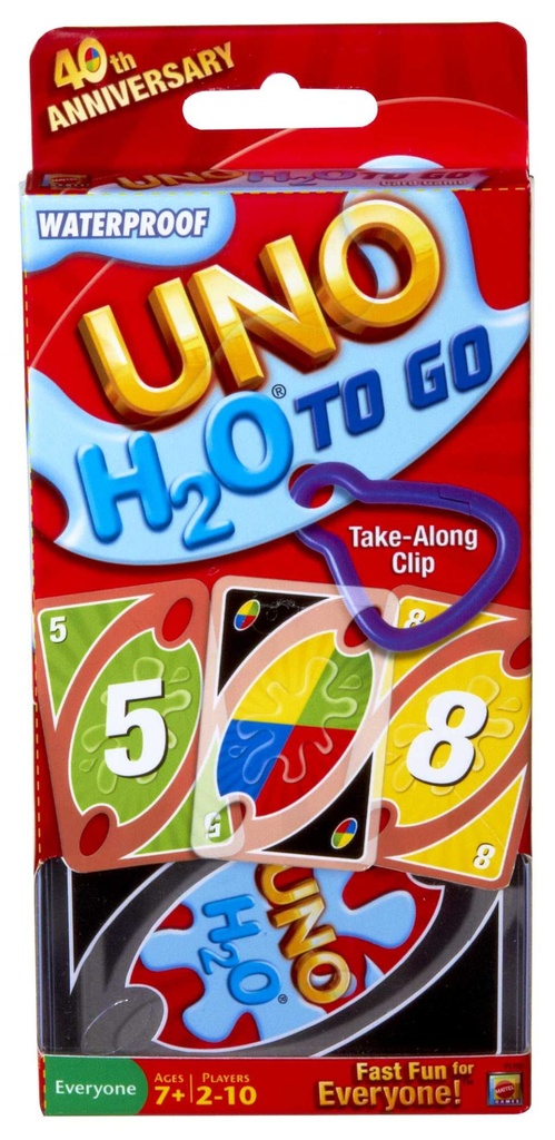 Mattel Games UNO H2O To Go, wasserfestes Kartenspiel, Reisespiel, Familienspiel
