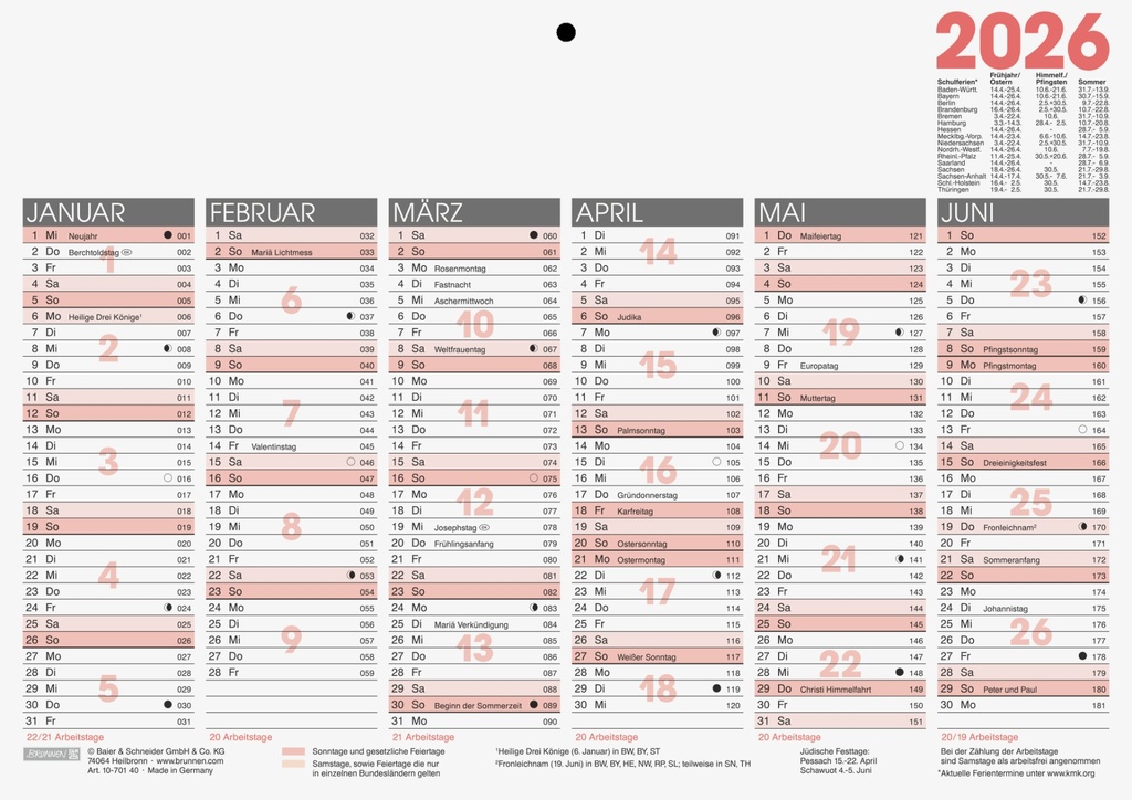 [4061947141870] Tafelkalender A4 1S/6Monate