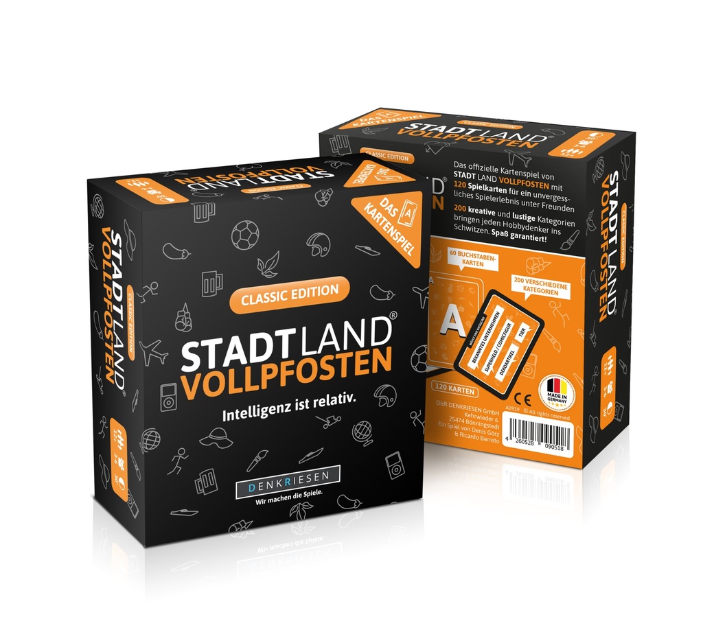 [4260528090518] DENKRIESEN - STADT LAND VOLLPFOSTEN® – Das Kartenspiel – CLASSIC EDITION "Intelligenz ist relativ"