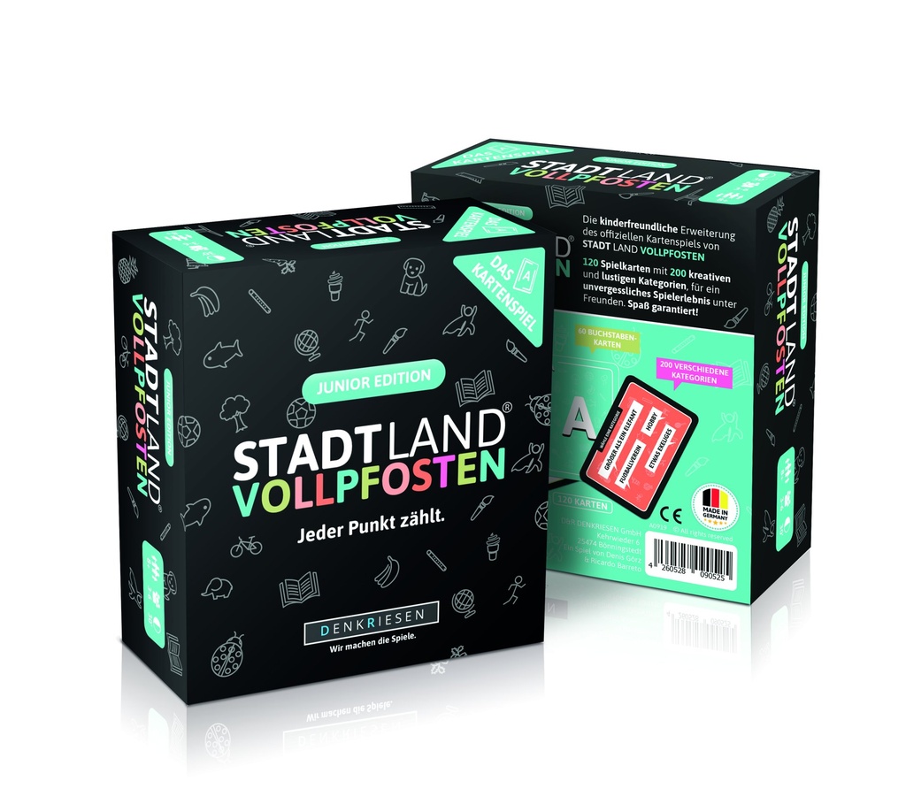 [4260528090525] DENKRIESEN - STADT LAND VOLLPFOSTEN® – Das Kartenspiel – JUNIOR EDITION "Jeder Punkt zählt."