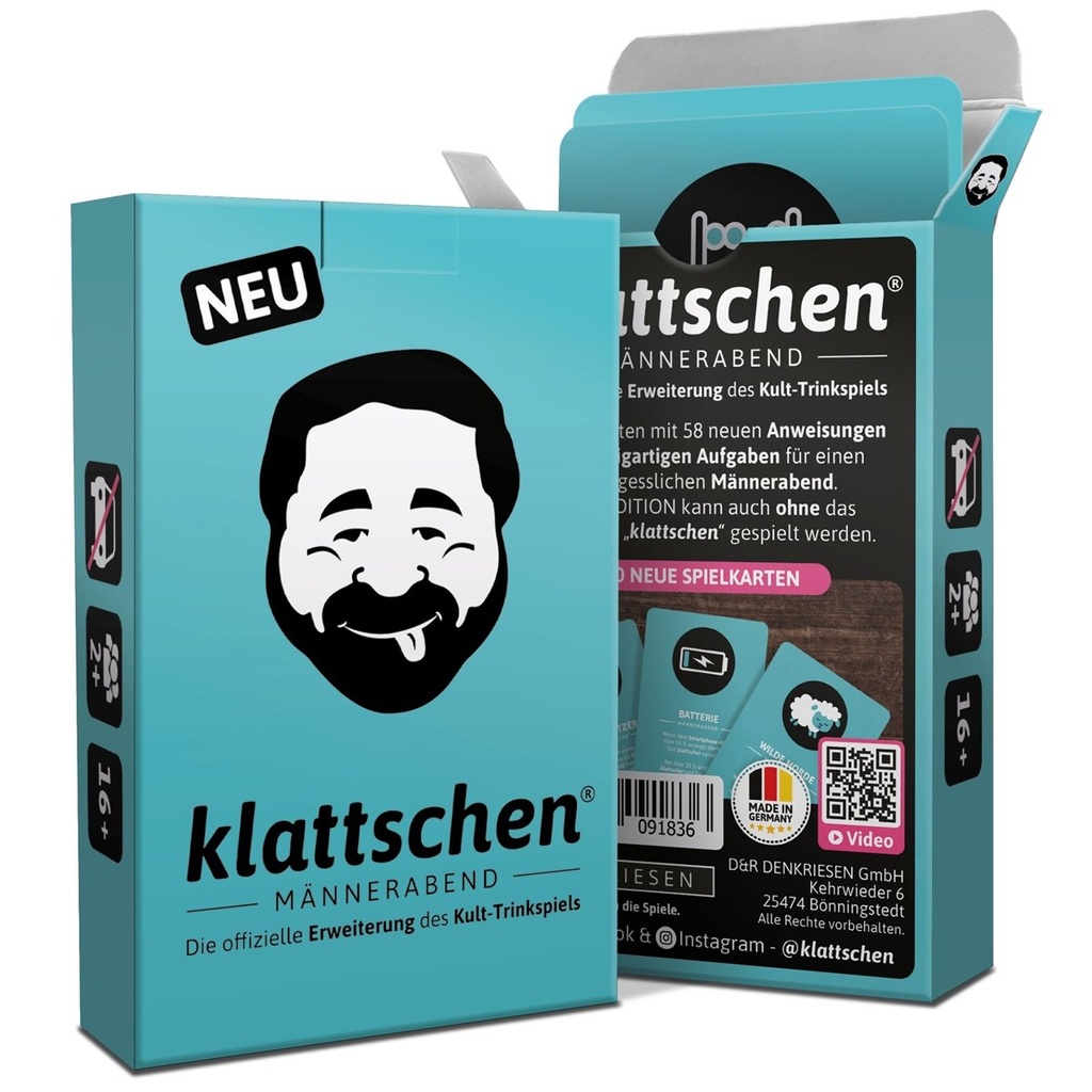 [4260528091836] DENKRIESEN - klattschen® - Männerabend - SPIELKARTENKARTON "Das wahrscheinlich beste Trinkspiel aller Zeiten"