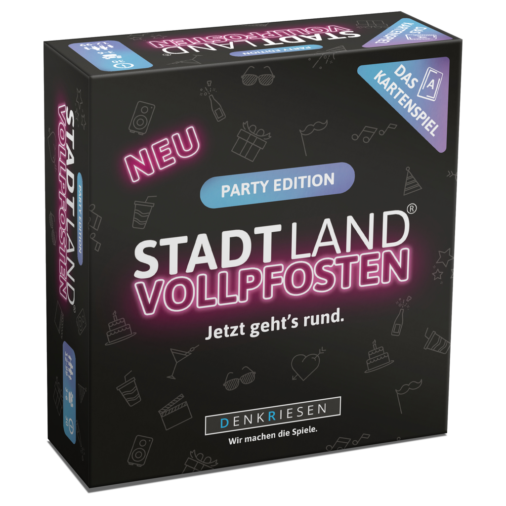 DENKRIESEN - STADT LAND VOLLPFOSTEN® – Das Kartenspiel – PARTY EDITION "Jetzt geht's rund."