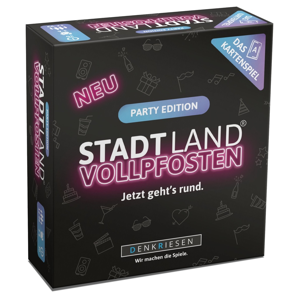 DENKRIESEN - STADT LAND VOLLPFOSTEN® – Das Kartenspiel – PARTY EDITION "Jetzt geht's rund."