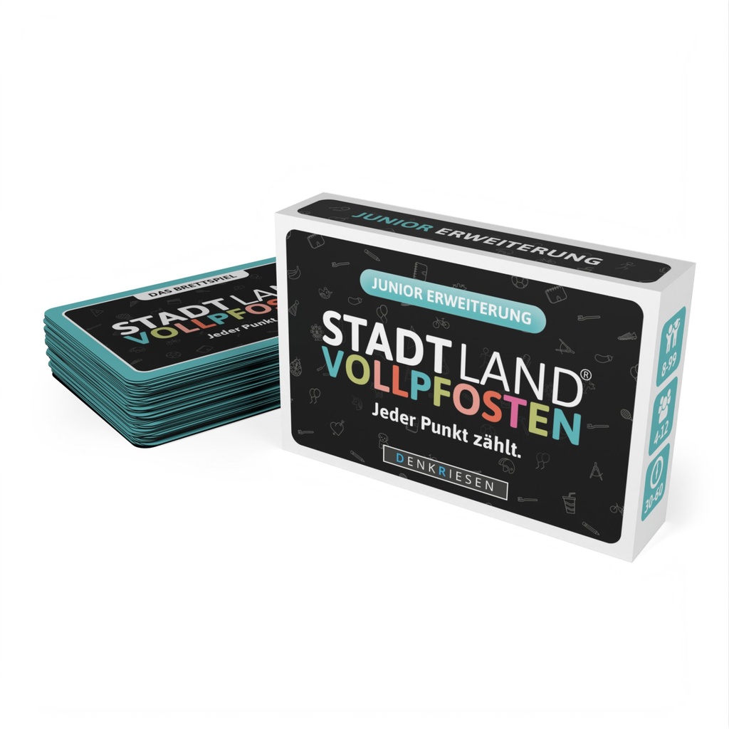 [4260528093885] DENKRIESEN - STADT LAND VOLLPFOSTEN® - Das Brettspiel – ERWEITERUNG - JUNIOR EDITION "Jeder Punkt zählt."