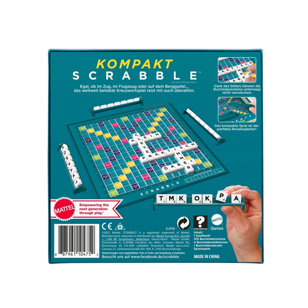 [0887961104752] Mattel Games Scrabble Kompakt, Gesellschaftsspiel, Brettspiel, Reisespiel